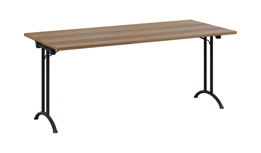 SLA 180 lak skládací jednací stůl 1800x800, deska 25 mm, podnož černý lak, deska ořech světlý